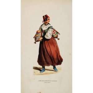 1844 Print Costume Spanish Woman Valladolid Castile   Hand Colored 