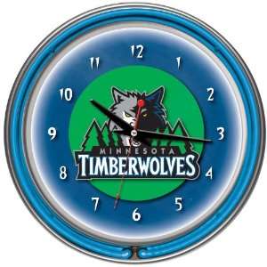 Minnesota Timberwolves NBA Chrome Double Ring Neon Clock   Game Room 