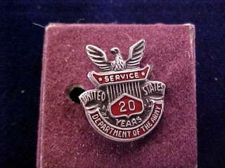 VINTAGE STERLING SILVER PIN DEPT OF US ARMY 20 YEARS NR  