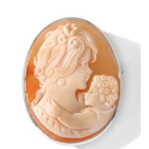 Italy Cameo 30mm Cornelian Pin/Pendant with Mother & Child