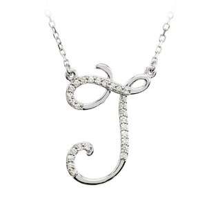  Diamond Script Initial Necklace in Sterling Silver, Letter 