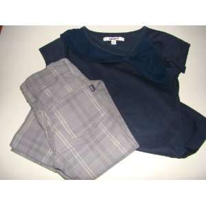   PC Outfit, Gray Plaid Pants (6) and Navy Top (S) 