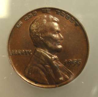 1955/55 DOUBLED DIE LINCOLN CENT, ICG AU58 cleaned  