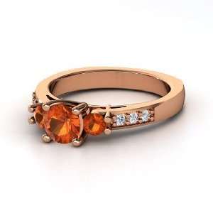   Round Fire Opal 14K Rose Gold Ring with Fire Opal & Diamond: Jewelry
