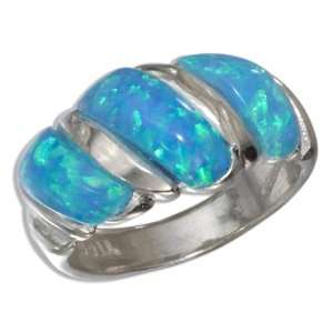  Silver Triple Synthetic Blue Opal Stone Shrimp Ring (size 07) Jewelry