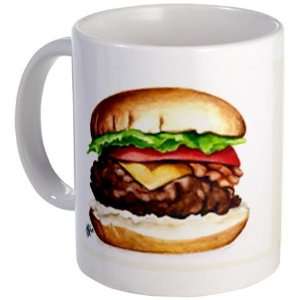 ART PIZZA and CHEESBURGERS Original Painting on an 11oz Ceramic Coffee 