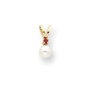  14k 4mm White Cultured Pearl and Ruby Pendant West Coast 