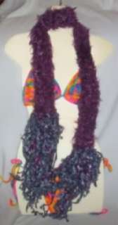 Hand Knit Purple Fur Fringed Scarf Scarves 3 X 64  