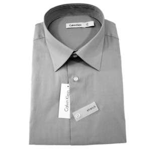 Calvin Klein Mens Dress Shirt Cotton Stretch Solid Gray  