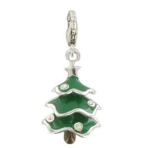   Sterling Silver Christmas Pine Tree with Green Enamel  Lobster Clasp