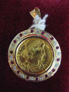 Roman Gold Coin Constans Augustus,c 337 Pendant, Ruby  