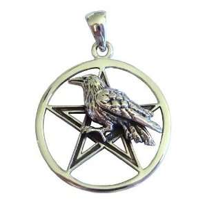    Silver Raven Pentacle Pendant Wiccan Pagan Symbol Jewelry Jewelry