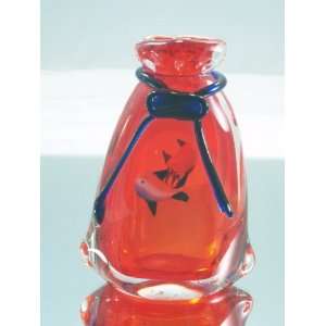 Hand Blown Glass Art Ruby Fishes Glass Paperweight:  