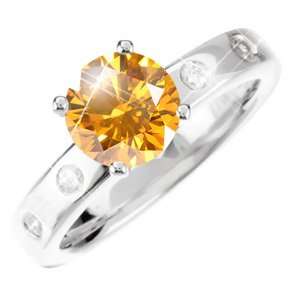 Prong Shoulder Set Engagement 14K Yellow Gold Ring with Fancy Orange 