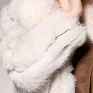   FOX FUR COAT Jacket Vtg 70s Arctic White Leather Mod Coyote Lamb Wolf