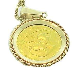  Vintage 1985 Chinese Panda Gold Coin Pendant Necklace 