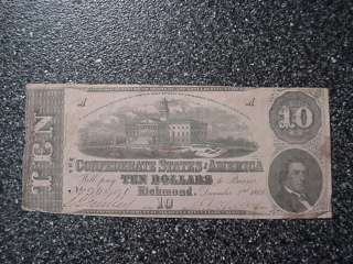 1862 Ten Dollar Confederate Note  