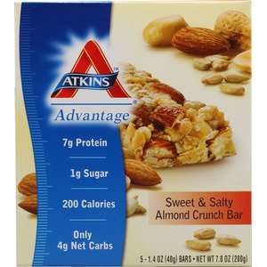  Atkins Advantage Bar Sweet Salty Almond Crunch 5 bars 
