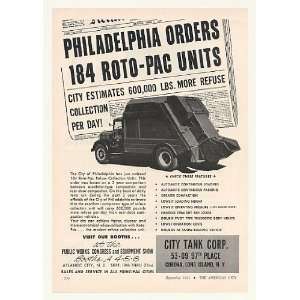   City Tank Roto Pac Garbage Truck Print Ad (44158)