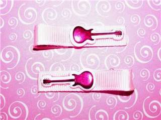 Puffy Hot Pink Metallic Guitars on Baby Pink Hair Clips  