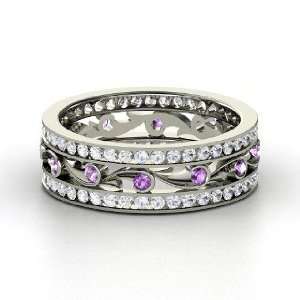  Sea Spray Band, 14K White Gold Ring with Amethyst & White 