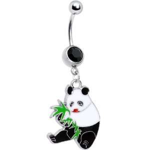  Black and White Giant Panda Belly Ring: Jewelry
