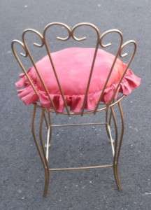 Vintage Retro Scrolled Gold Toned Tone Metal Vanity Chair Seat Stool 
