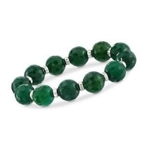  14 14.5mm Green Agate Bead Bracelet In Sterling Silver 