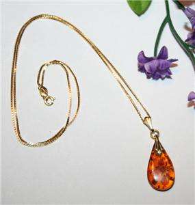   AMBER LAVALIER NECKLACE Box Chain SOLID GOLD NOT SCRAP 5g +  