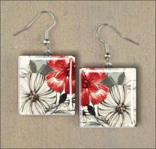 FLOWERS RED AND BLACK GLASS EARRINGS  