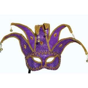    Jester Mardi Gras Mask Purple Glitter Venetian Mask: Beauty