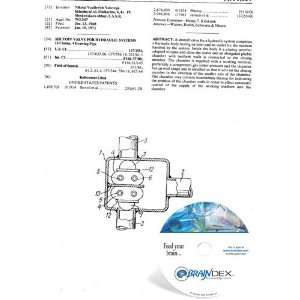   NEW Patent CD for SHUTOFF VALVE FOR HYDRAULIC SYSTEMS 