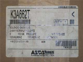 ASCO K3A662T SELONOID GAS VALVE 2WAY NORMALLY CLOSED  