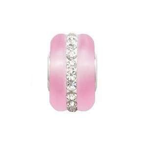 October Birthstone Pink Frosted Glass and Crystal Bead for European 