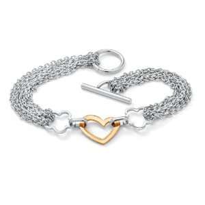   Tutone Stainless Steel Free Form Heart Multi Chain Bracelet: Jewelry
