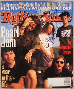 PEARL JAM SIGNED ROLLING STONE COVER RARE early 90!!!!  