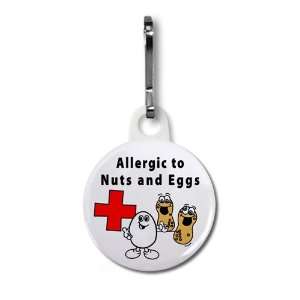 ALLERGIC to NUTS and EGGS Medical Alert 1 inch White Zipper Pull Charm