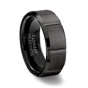  Black Tungsten Ring   Brushed Sections with Beveled Edges 