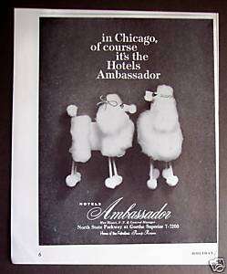 1961 Poodle art  Ambassador Hotel Chicago Illinois original vintage ad 