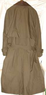 London Fog Mens Olive Green Trench Coat Raincoat 42 Short Wool Liner 