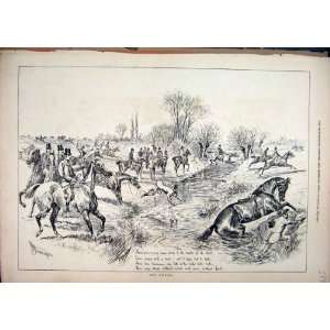    1877 Fox Hunting Horses Jumping Brook Water Falling