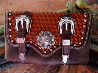 CELL PHONE CASE / HOLDER TOOLED WESTERN LEATHER CONCHO  