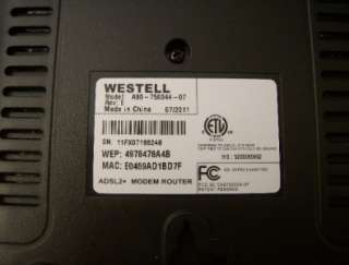 New** Westell 7500 Wireless ADSL2+MODEM ROUTER A99 750044 00 DSL 