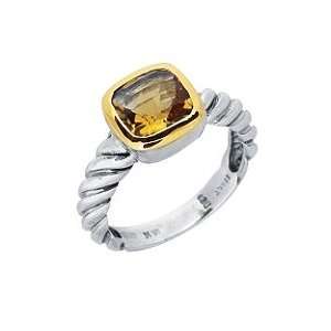   Silver & 18K Yellow Gold Cable Twist Ring With Citrine: Jewelry