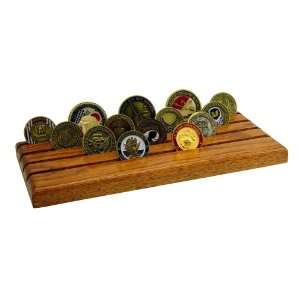 28 Coin, Solid Oak, Red Stain, Military Challenge Coin Holder 