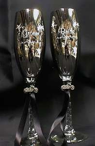 COOL Bride & Groom Wedding Toasting glasses Harley Davidson Motorcycle 