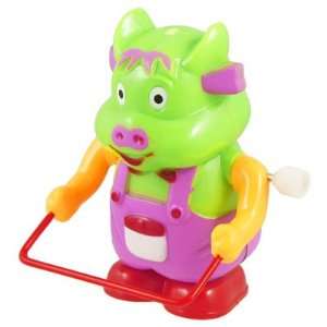  Pink Green Plastic Walking Rope Skipping Cow Wind up Toy Baby