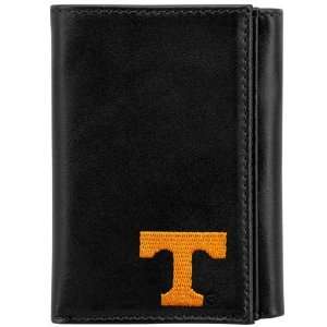   Black Leather Embroidered Tri Fold Wallet: Sports & Outdoors