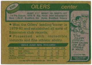 WAYNE GRETZKY Topps Card #250 1980 81 80/81 Oilers  