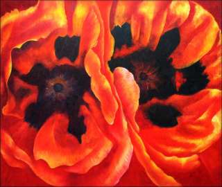 High Q. Hand Painted Oil Painting Repro Oriental Poppies 20x24 